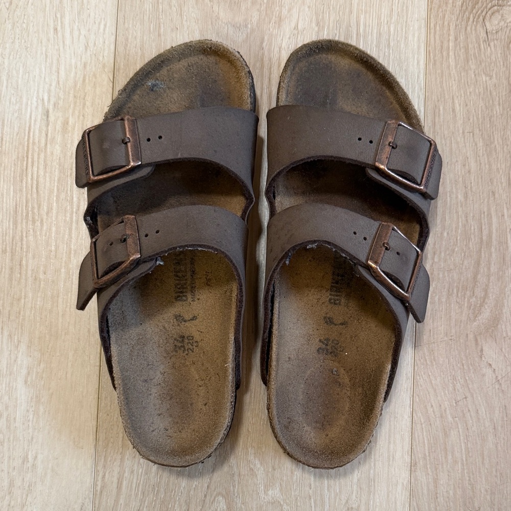 Brown Double Buckle Sandals - Size 34